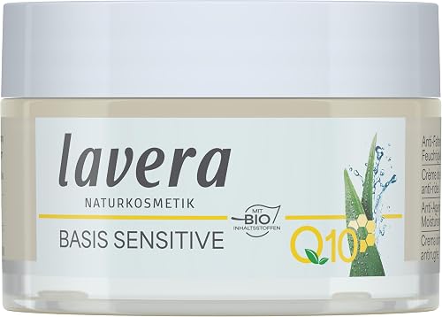lavera Basis Sensitive Anti Wrinkle Moisturizing Cream - Face Cream with Q10 & Aloe Vera - Moisturizing Facial Cream - Anti Aging Cream - PETA