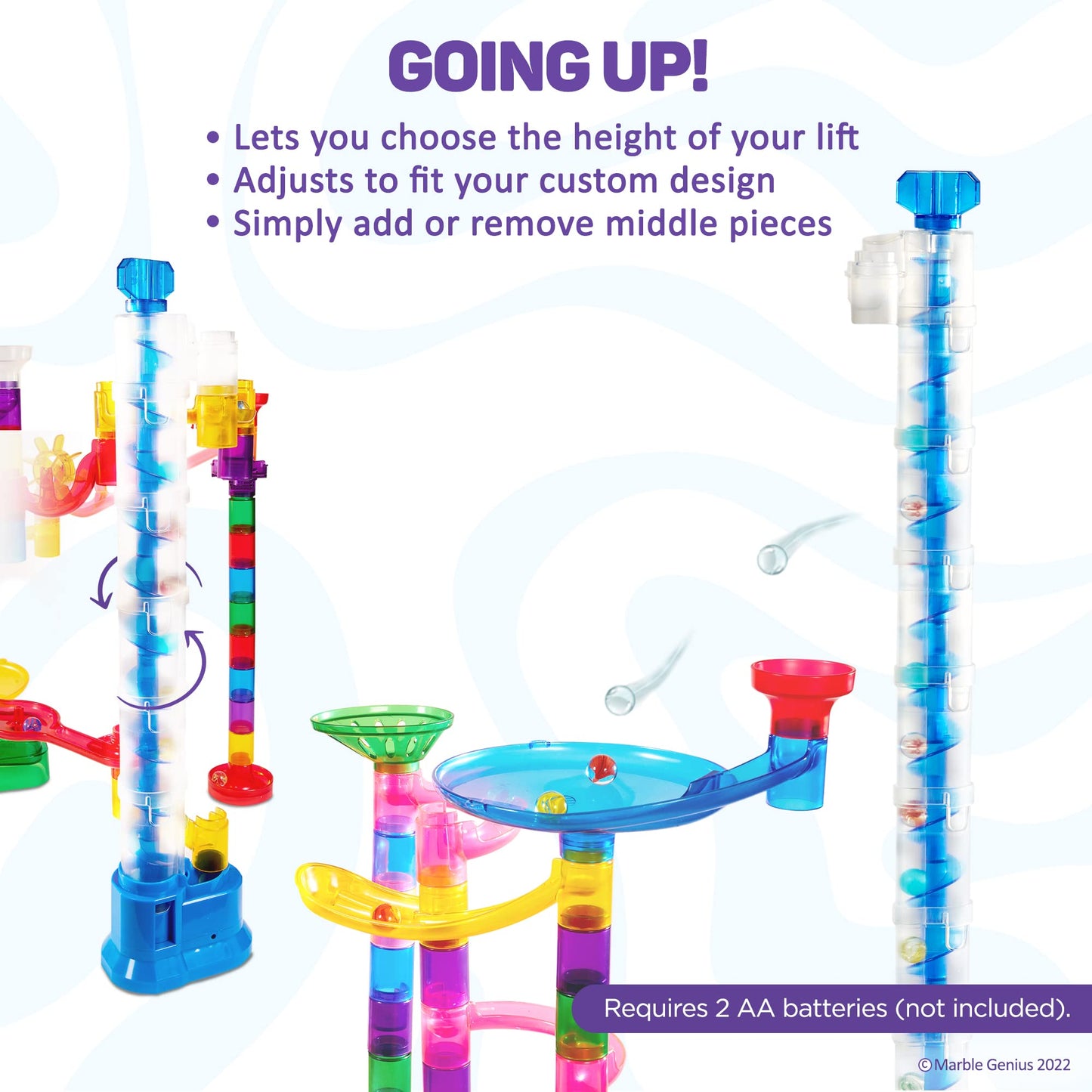 Marble Genius Auger Lift – Expandable Marble Run Accessory Elevates Marbles 19", Endless Racing Fun, Ages 5+, Battery Powered, Blue
