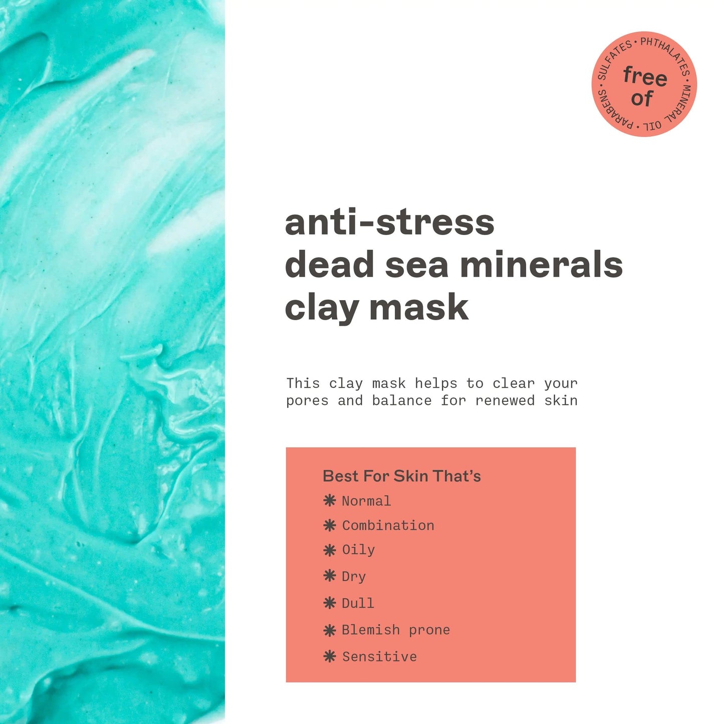 Freeman Anti-Stress Clay Mask, Dead Sea Mineral Face Mask, Lavender & Sea Salt Balance & Calm Skin, Unclog Pores, Facial Mask For All Skin Types, No