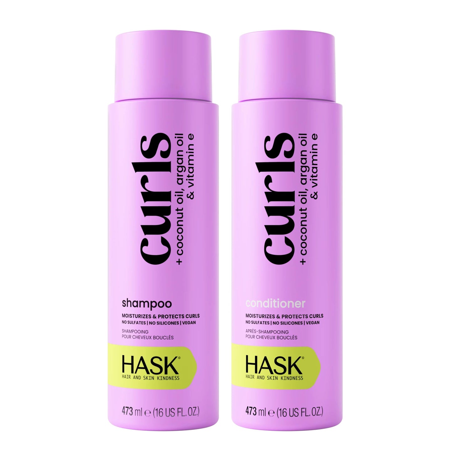 HASK Curl Care Shampoo & Conditioner Set | Coconut Oil, Argan Oil, Vitamin E, Curl Definition, Frizz Free Shine | Sulfate Free, Silicone Free, Cruelty