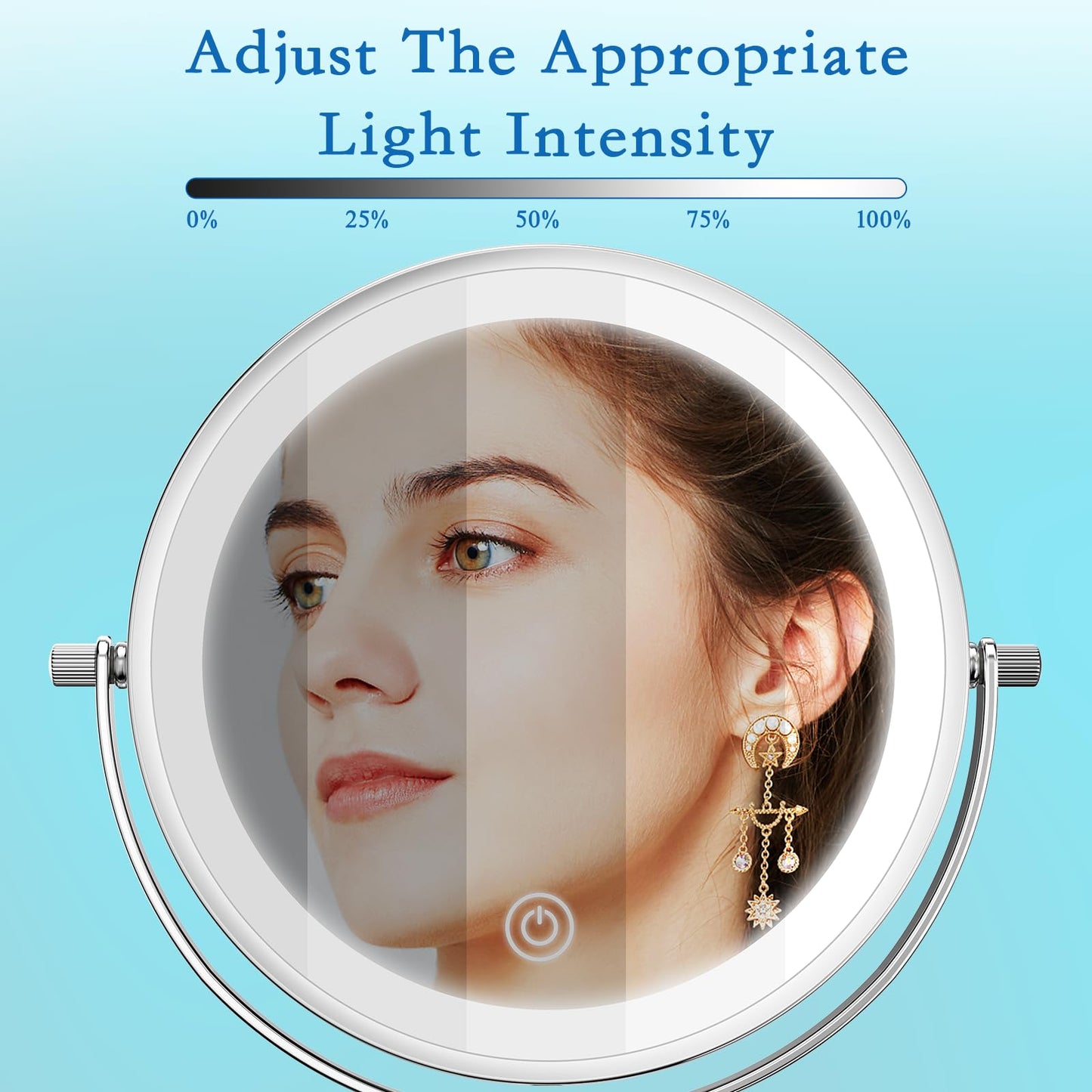 Niuphia Vanity Mirror with Lights 7" Rechargeable 1x/10x Lighted Makeup Mirror Adjustable Height Double Sided Mirror with Lights 360°Rotating Makeup
