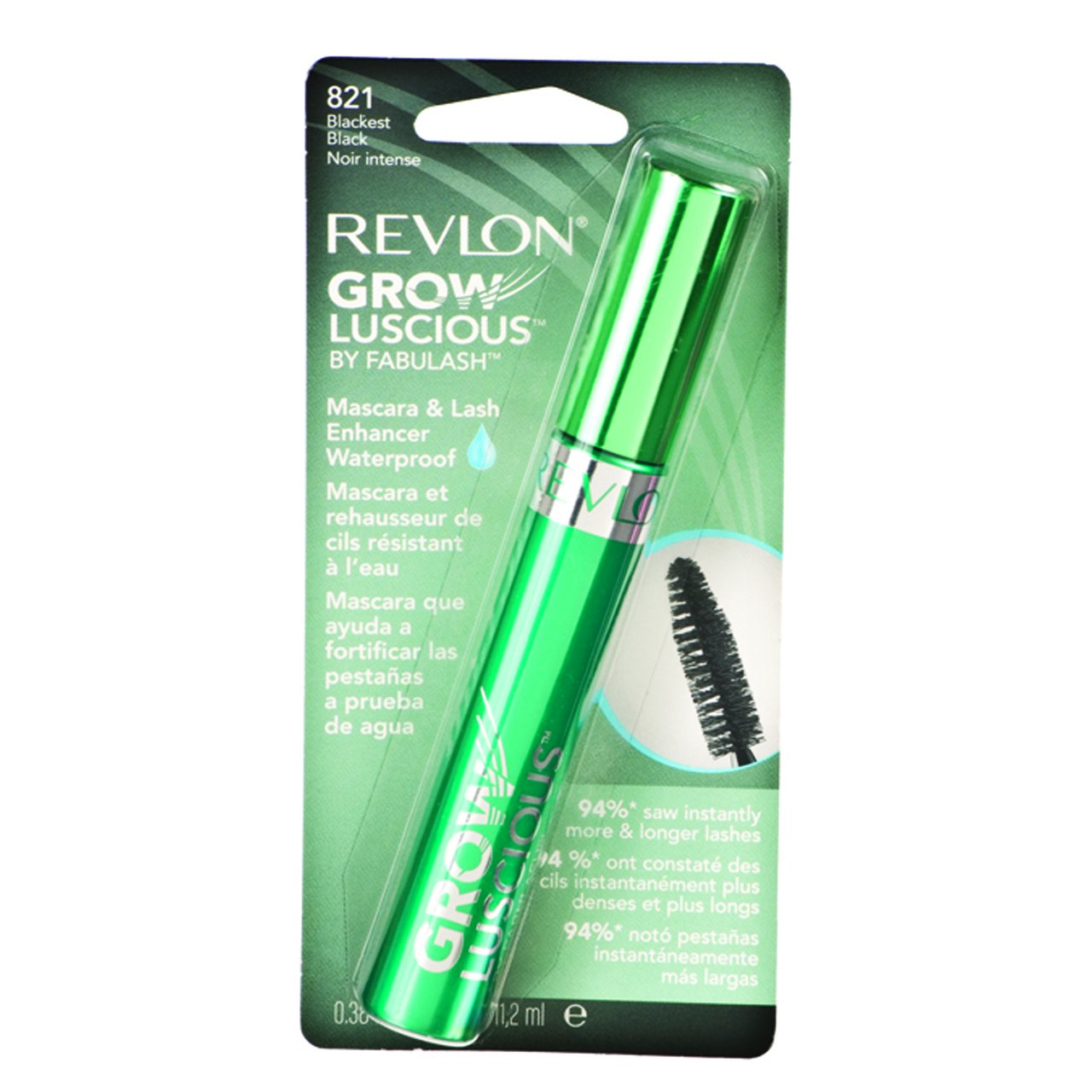 Revlon Grow Luscious by Fabulash, Waterproof, 821 Blackest Black, 0.38-Ounce