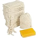 COSYOO 100 Pcs Sisal Soap Saver Bag with Drawstring, Plastic-Free Soap Saver Bags Reusable& Natural Bubble Exfoliating Pouch for Bath & Shower, Zero