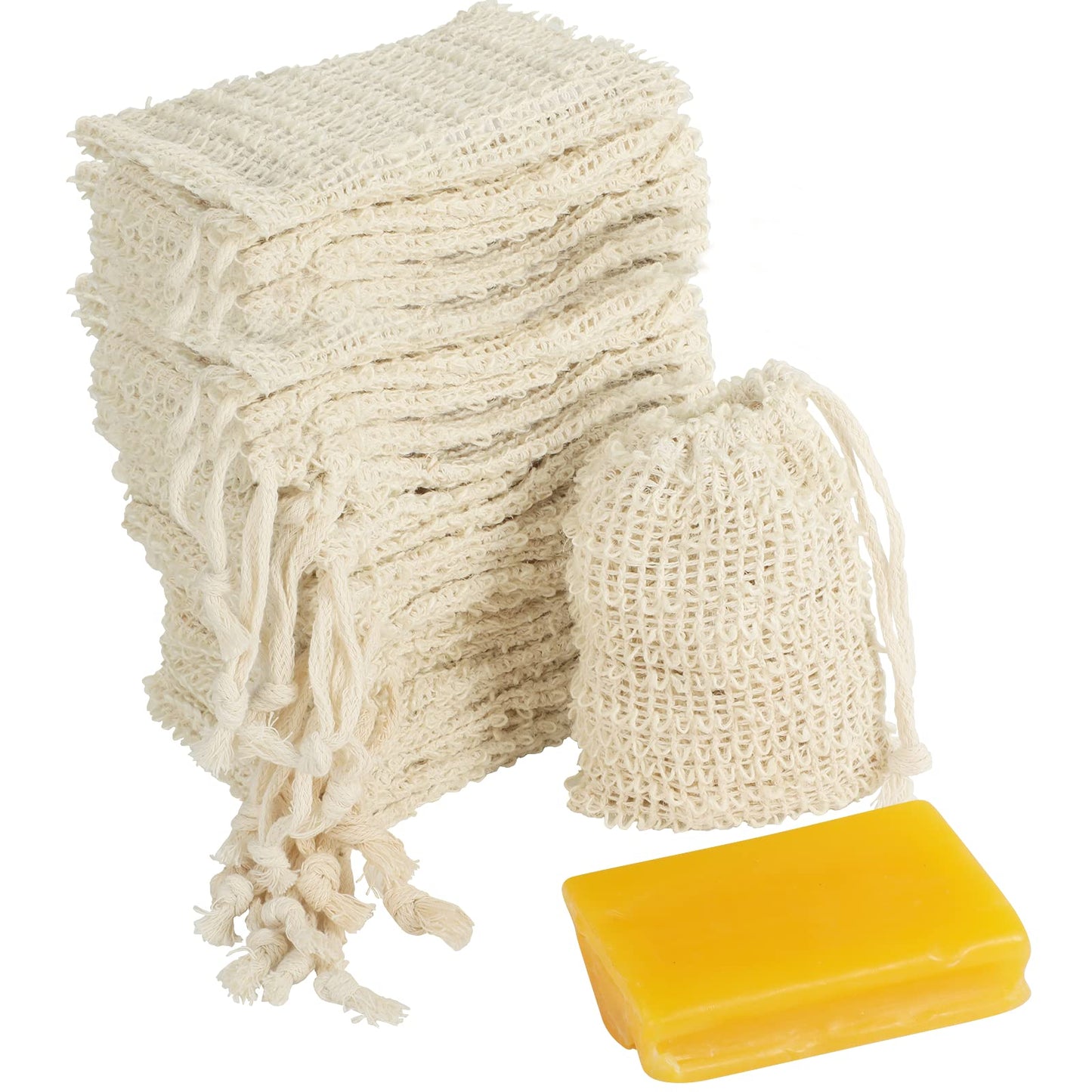 COSYOO 100 Pcs Sisal Soap Saver Bag with Drawstring, Plastic-Free Soap Saver Bags Reusable& Natural Bubble Exfoliating Pouch for Bath & Shower, Zero