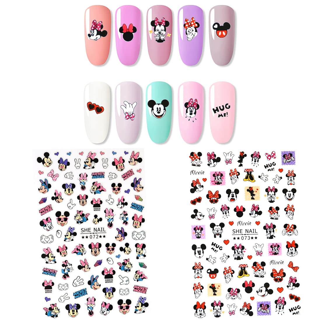 2Pieces 3D Mouse Nail Stickers Cute Kawaii Cartoon Nail Stikers Self-Adhesive Nail Decals for Women Girls Kids Nail Art Stickers (75+Decals)