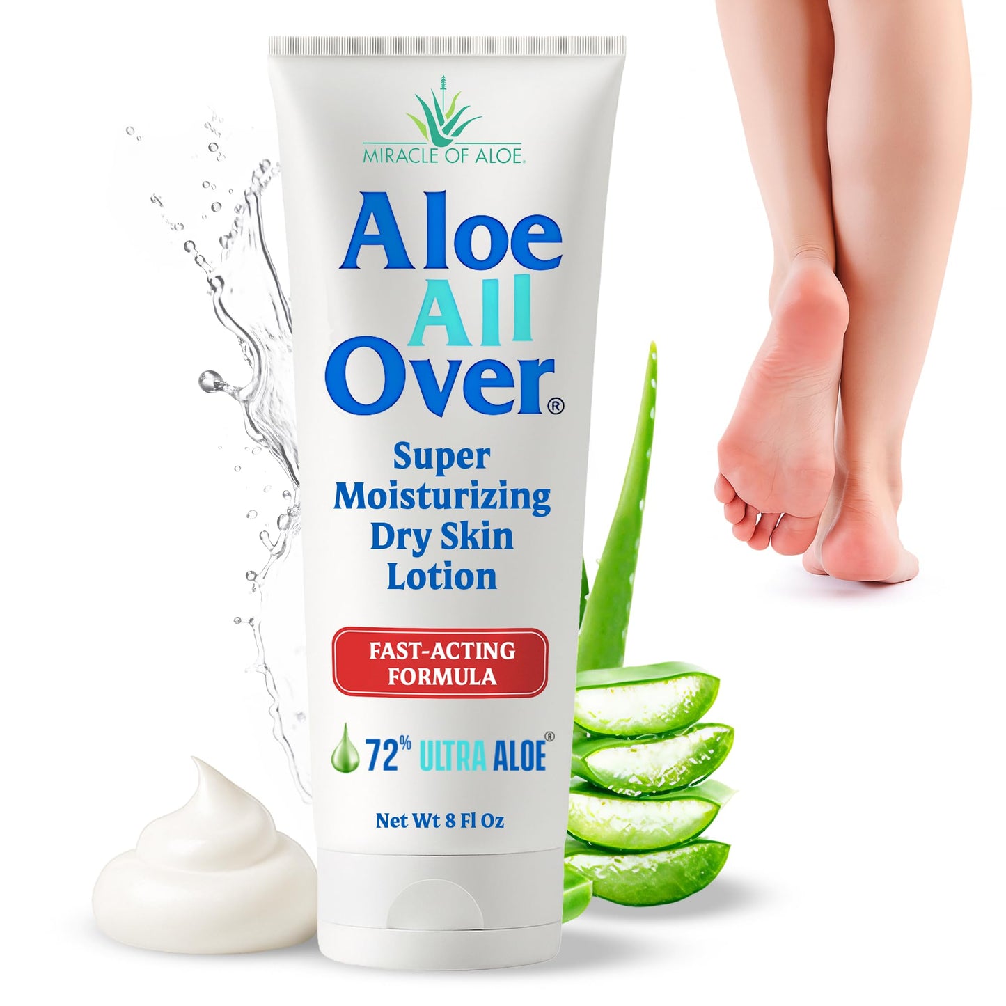 Miracle of Aloe Aloe All Over Super Moisturizing Dry Skin Lotion 8 oz - Made with 72% UltraAloe Aloe Vera Gel. Safe for Everyone: Men, Women
