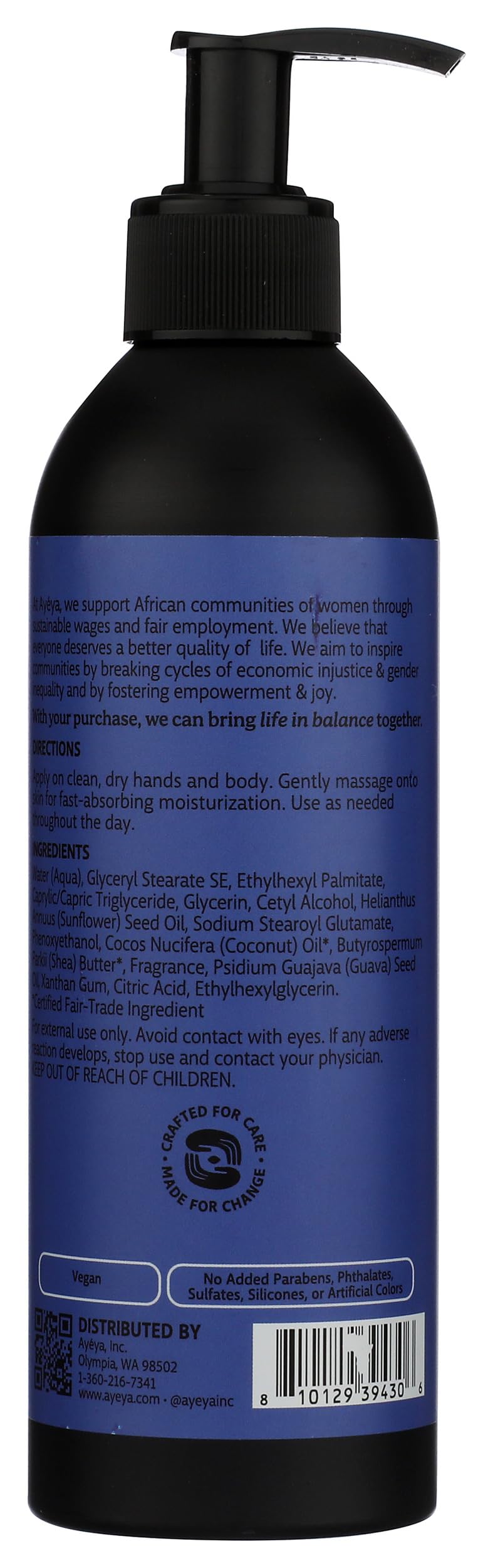 AYÉYA Moisturizing Body Lotion - Balance - Patchouli, Lavender & Orange Oil - Lightweight Vegan Lotion with Guava Oil - 12 Fl Oz