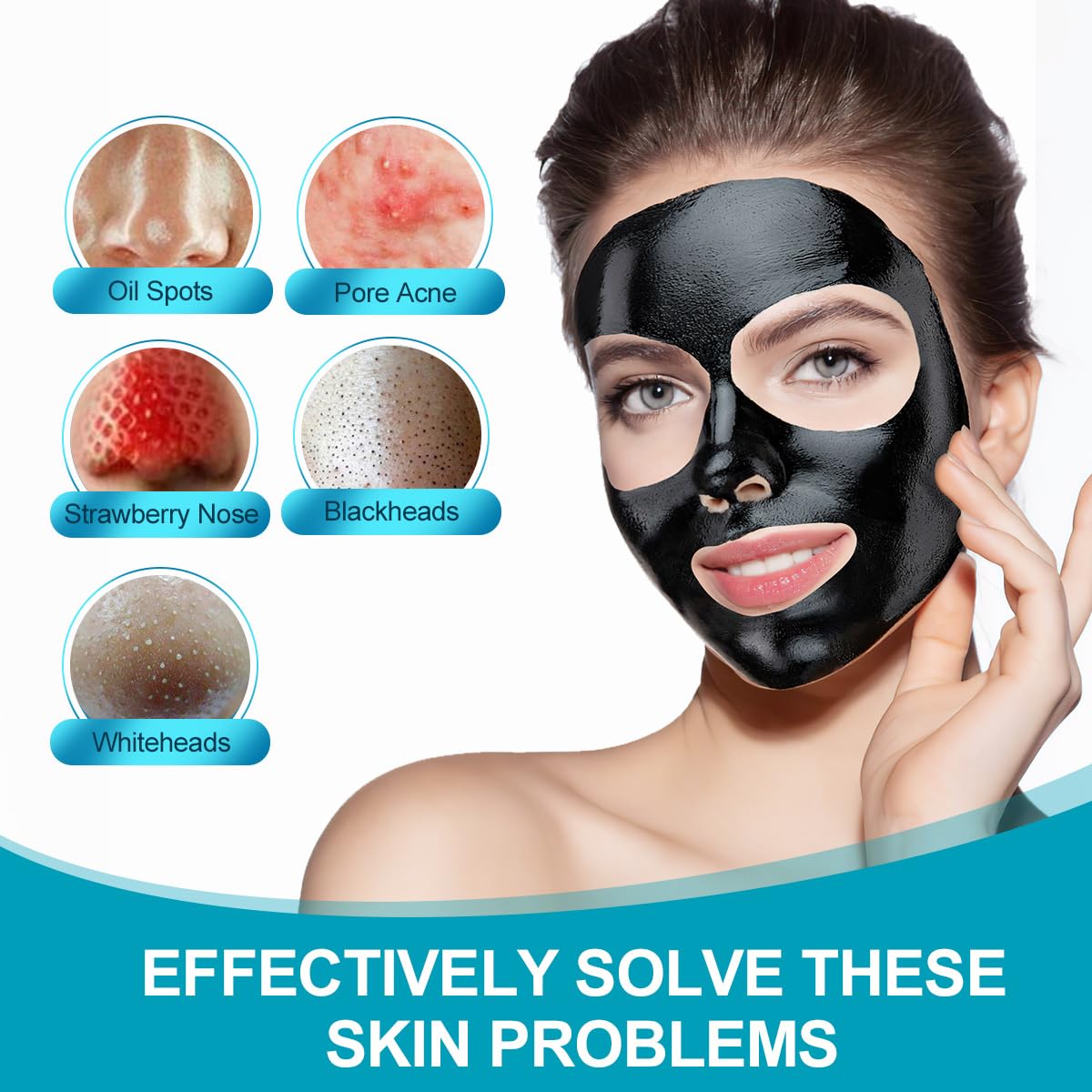 Blackhead Remover Mask Bamboo Charcoal Peel Off Mask Skin Care Face Mask 3-in-1 Kit Pimple & Deep Cleansing Black Facial Mask Shrink Pore