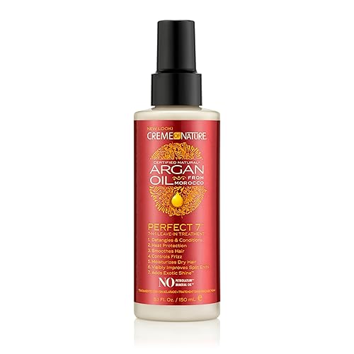 Creme of Nature Argan Oil Perfect 7-in-1 Leave-in Curly Hair Treatment, Anti-Frizz, Heat Protection & Exotic Shine, Stocking Stuffer for Her, 5.1 Fl