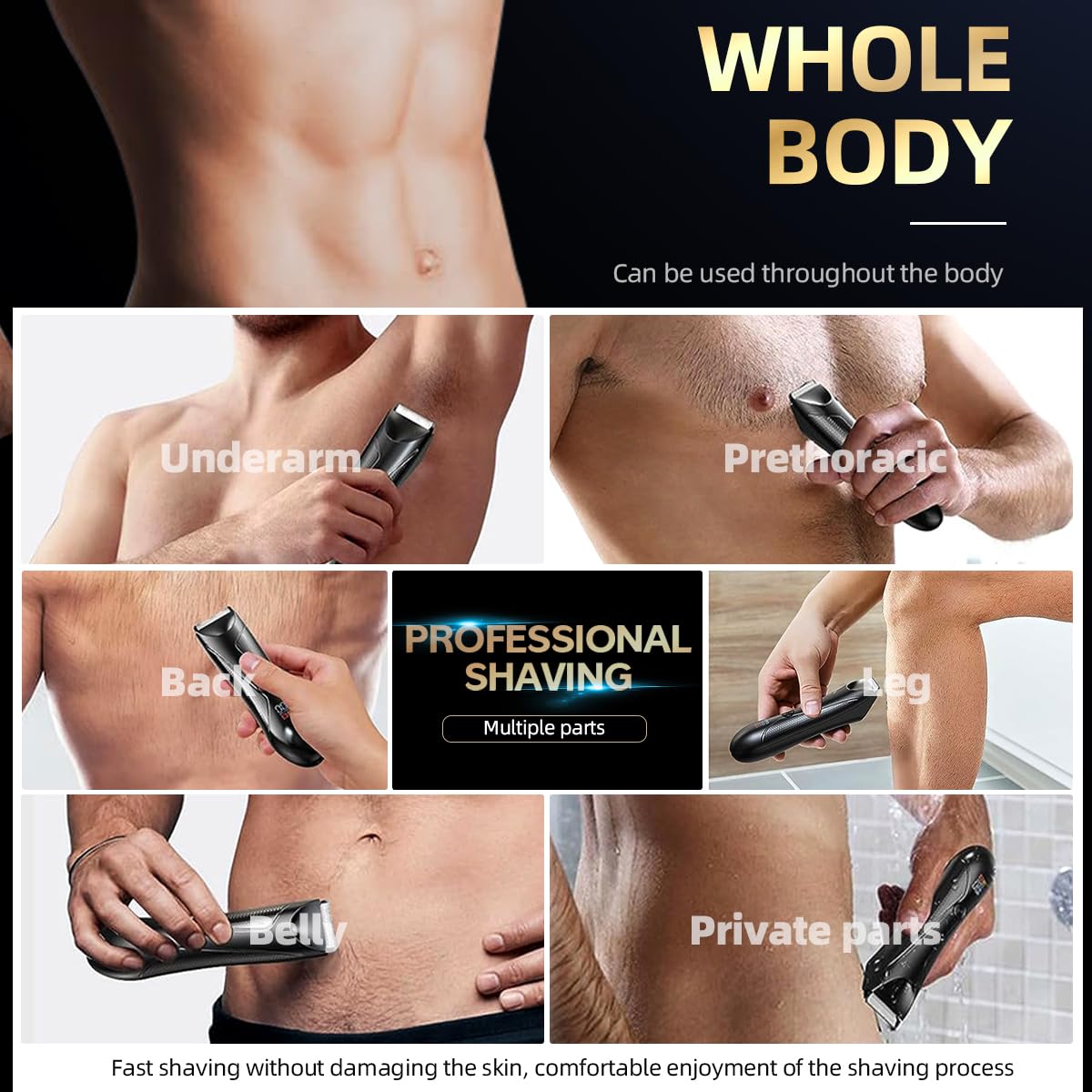 GLESVOWIO Hair Clippers for Men Men's Body Hair Trimmer Waterproof Shaver Professional Beard Razor Rechargeable Hair Removal Bikini Trimmer with Base Beauty and Personal Care GLESVOWIO