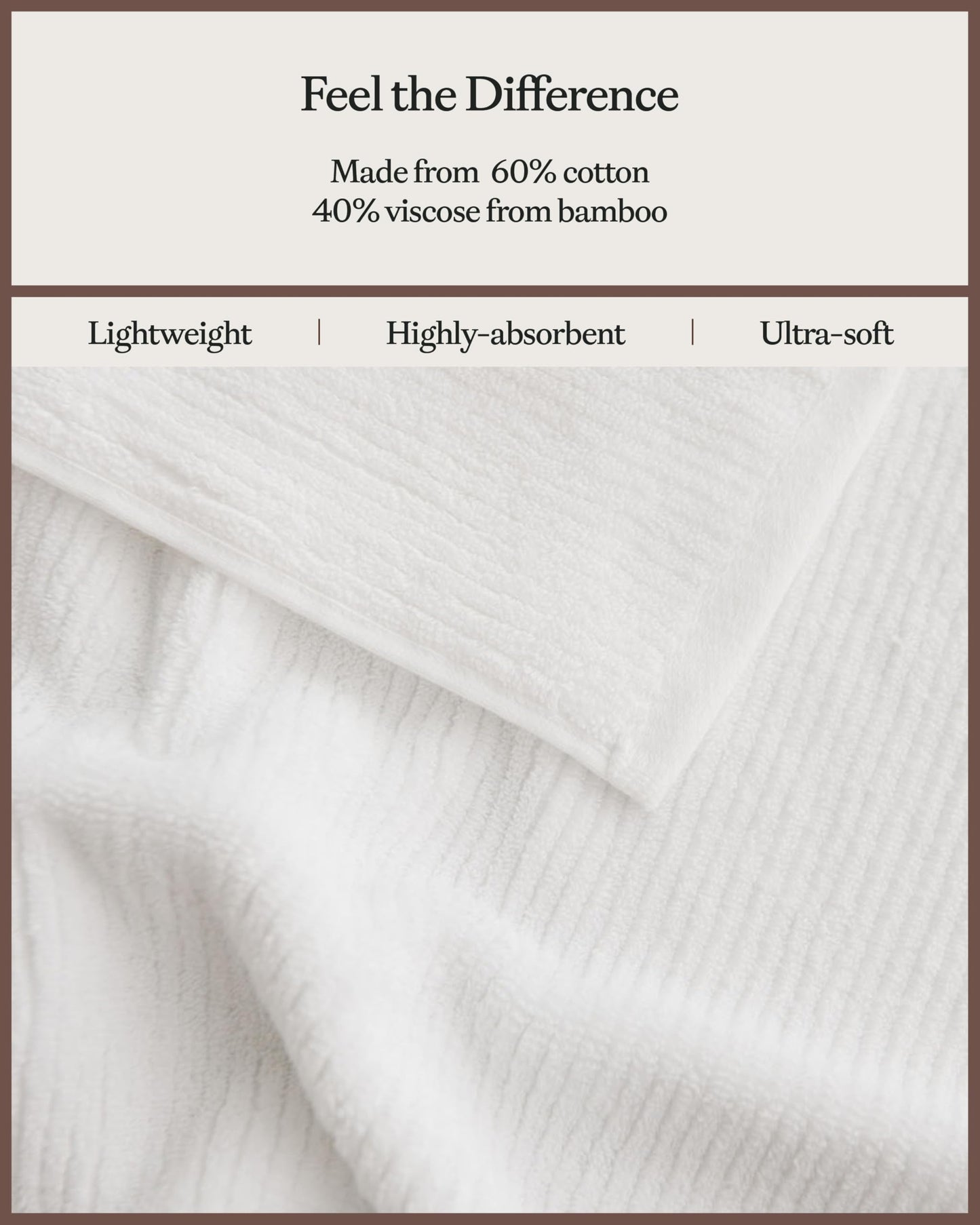 Cozy Earth Ribbed Hand Towel Set - 60% Cotton 40% Viscose from Bamboo Hand Towels - Soft & Absorbent Textured Ribbed Pattern - 2 Pack White