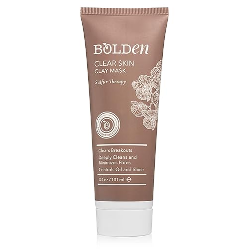 BOLDEN Clear Skin Clay Mask | Made with Sulfur for Deep Pore Cleansing & Preventing Breakouts | Pore Minimizer and Oil Reducer for Sensitive Skin |