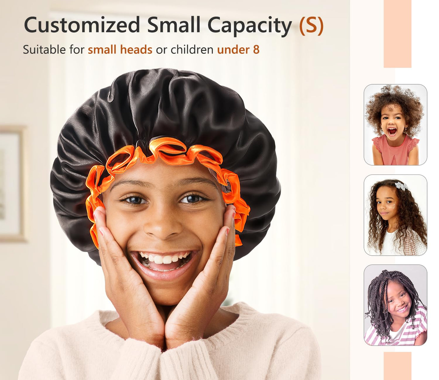 mikimini Small Black Shower Caps Pack of 2 for Kid, Double Layers Waterproof Bathing Hair Cap with Reusable Soft Comfortable PEVA Lining, Cute