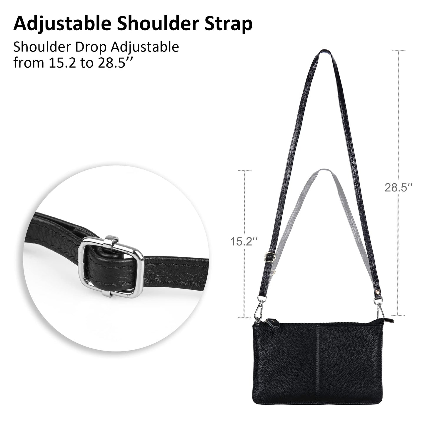 befen Black Women's Genuine Leather Wristlet Clutch Crossbody Phone Bags Wallet Purses and Handbags