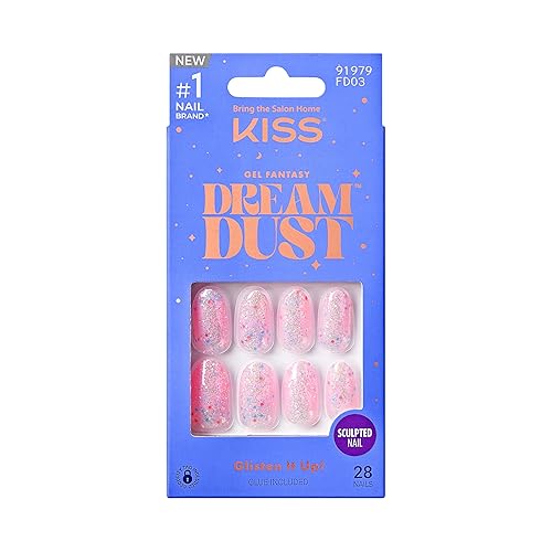 KISS Gel Fantasy, Press On Nails, Nail glue included, 'Diamonds 4 Me', Light Pink, Medium Size, Oval Shape, Includes 28 Nails, 2G Glue, 1 Manicure Beauty & Personal Care KISS