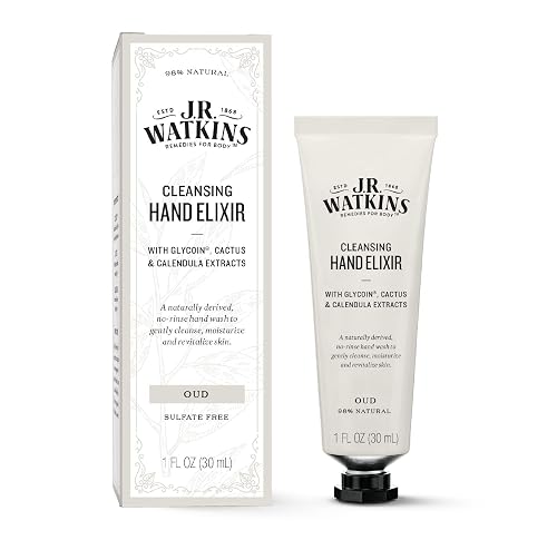 J.R. Watkins Oud Hand Elixir, No Rinse Waterless Cleansing Hand Wash, Convenient 1 oz