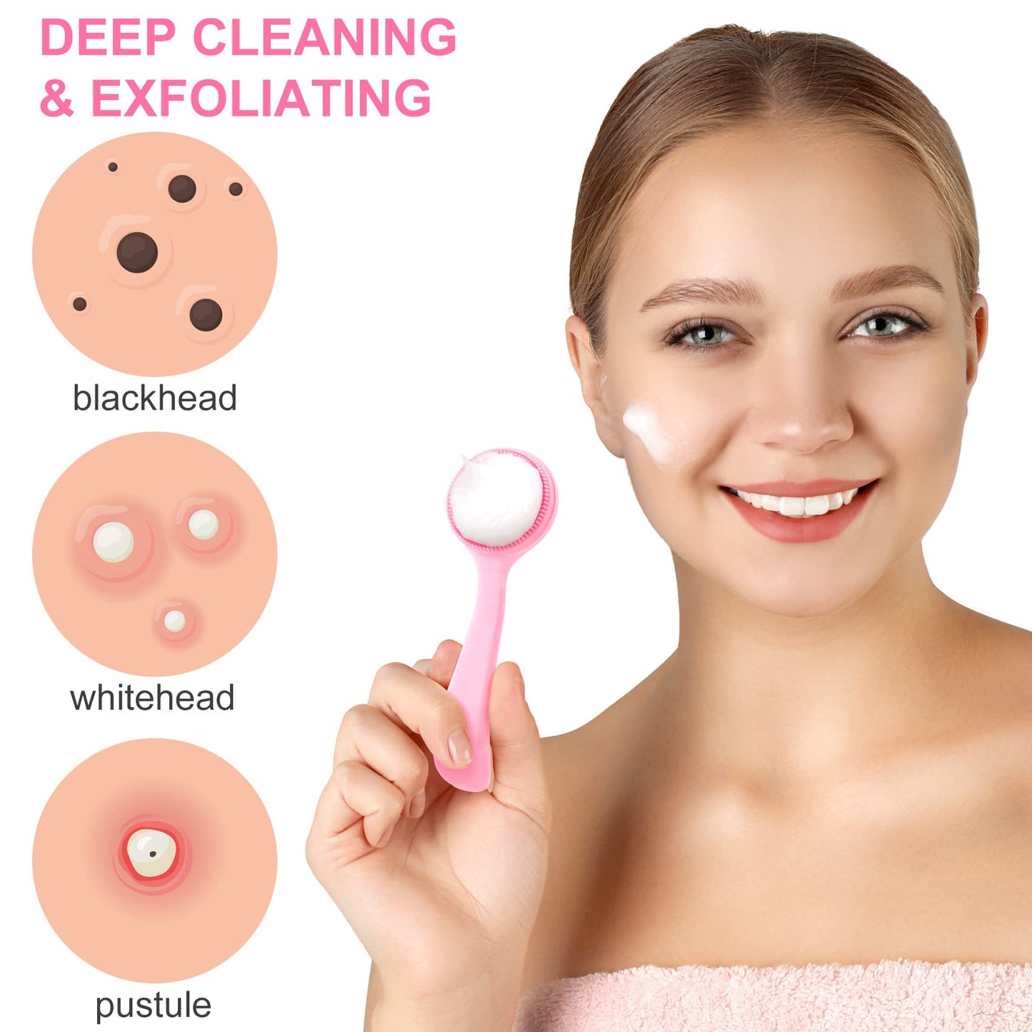 HINZIC 2 Pack Silicone Manual Facial Cleansing Brush, Skin Friendly Waterproof Face Cleaning Scrubber Exfoliator Cleanser for Blackheads Whiteheads