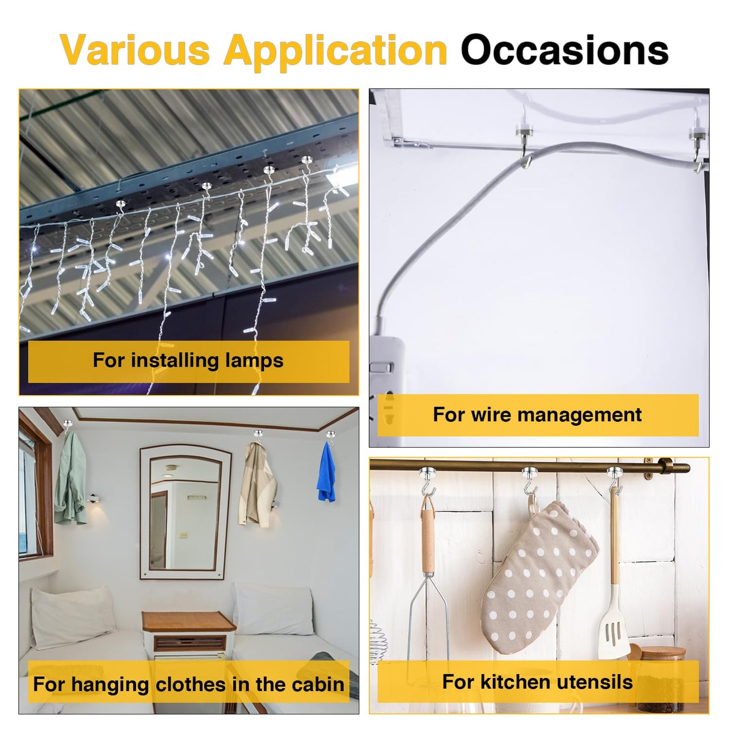 DIYMAG Magnetic Hooks 30lbs+ – Heavy Duty Cruise Cabin & Home Essentials for Hanging, Fridge, Kitchen, Grill – 20 Pack, Silver