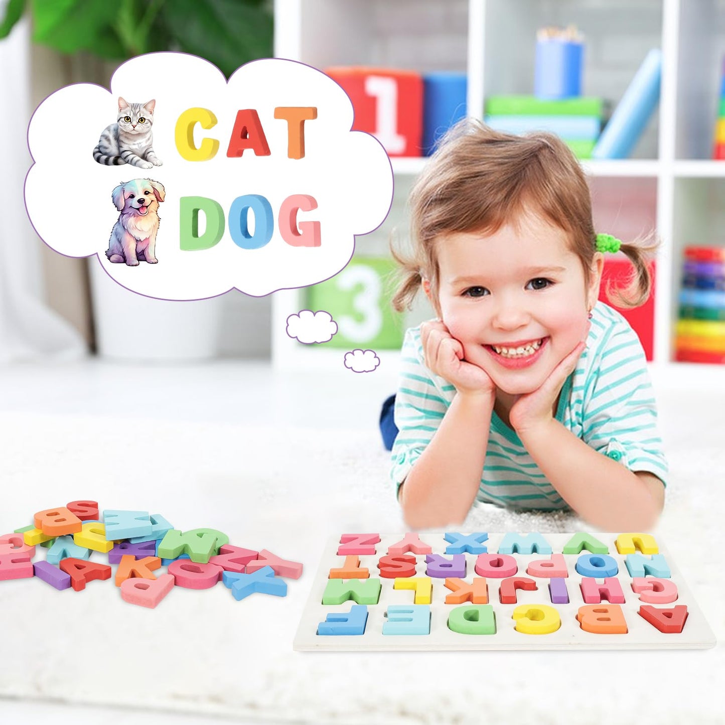 Kairsya Alphabet Learning Puzzle – Montessori Wooden ABC Toy with Letters, Educational Gift for Toddlers and Preschool Kids Ages 1-5