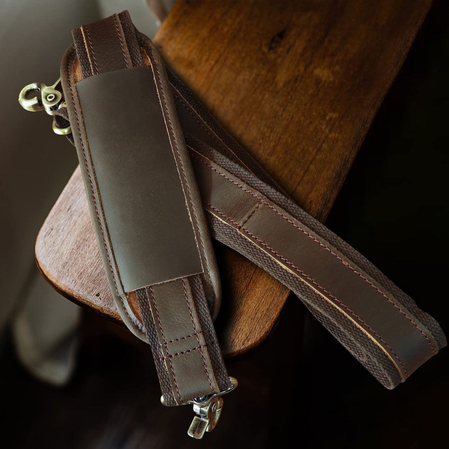 Polare Full Grain Leather Adjustable Replacement Shoulder Strap with Metal Hook for Briefcase Messenger Shoulder Duffel Bag Dark Brown