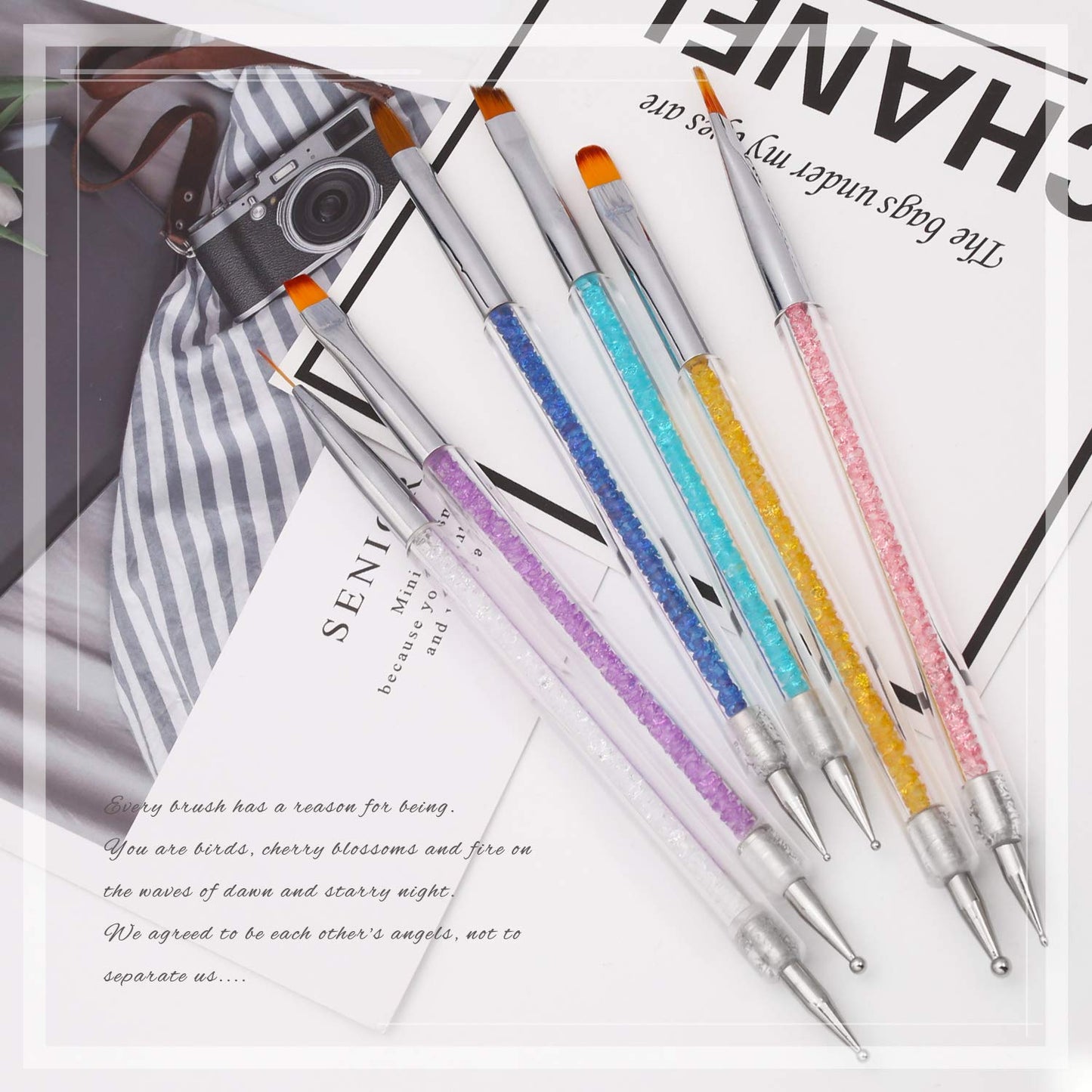 iminoo 6PCS Nail Art Brushes,Double Ended Nail Liner Brush Dotting Pen Nail Art Point Drill Drawing Tools,Double Ended Nail Art Brushe for DIY Nail