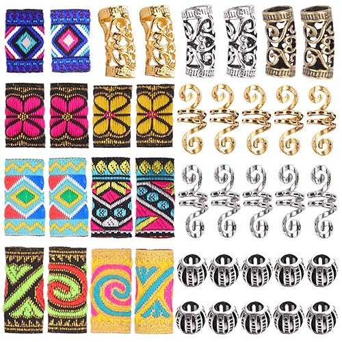 Hair Tube Beads Dreadlock Jewely Tube and Beads 40 Pieces Hair Jewelry DIY Hair Decoration Accessories Hair Cuff Tibetan Style for Women and Men (Gold