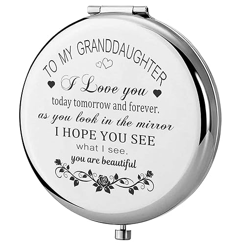 GAOLZIUY Granddaughter Gifts from Grandma and Grandpa, Gifts for Granddaughter, to My Granddaughter Makeup Compact Mirror Sliver, Granddaughter