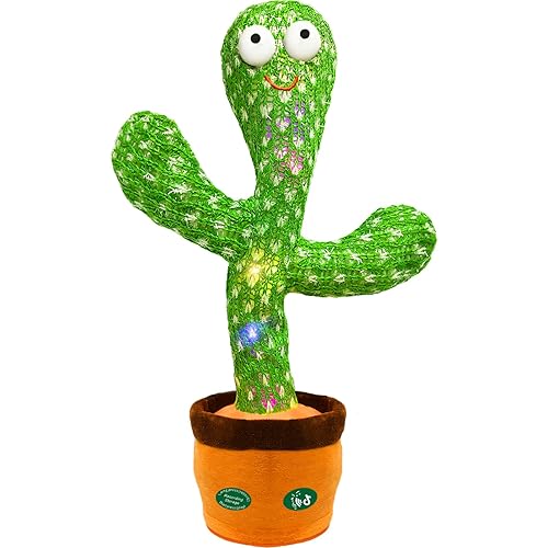 Hunfur Dancing Mimicking Talking Cactus Toy,Funny Gift for Toddler 1 2 3 Year Old Boy Girl,Singing Record Repeat What You Say Light Up Baby Infant…