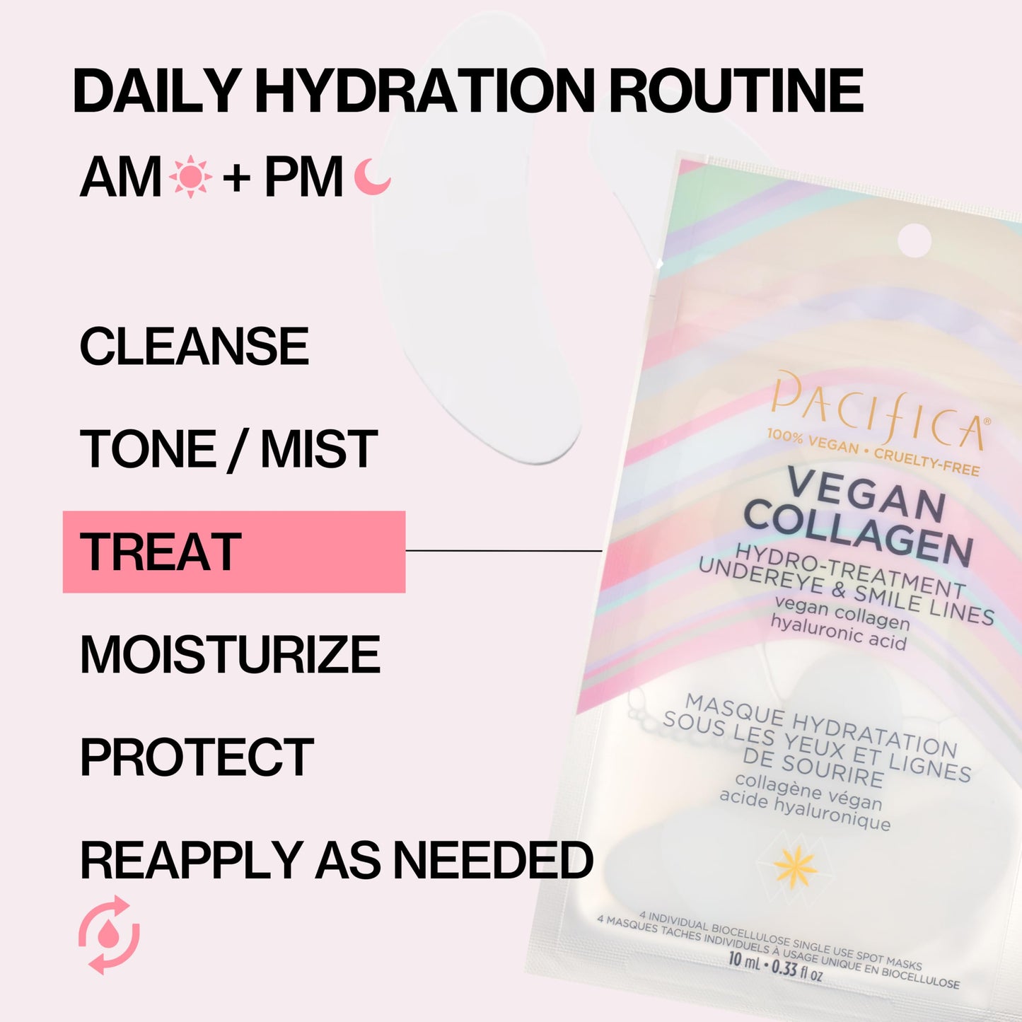 Pacifica Vegan Collagen Undereye & Smile Line Patches - Hydrating Hydro-Treatment Mask for Fine Lines & Wrinkles, Plumping Under Eye & Laugh Line Gel