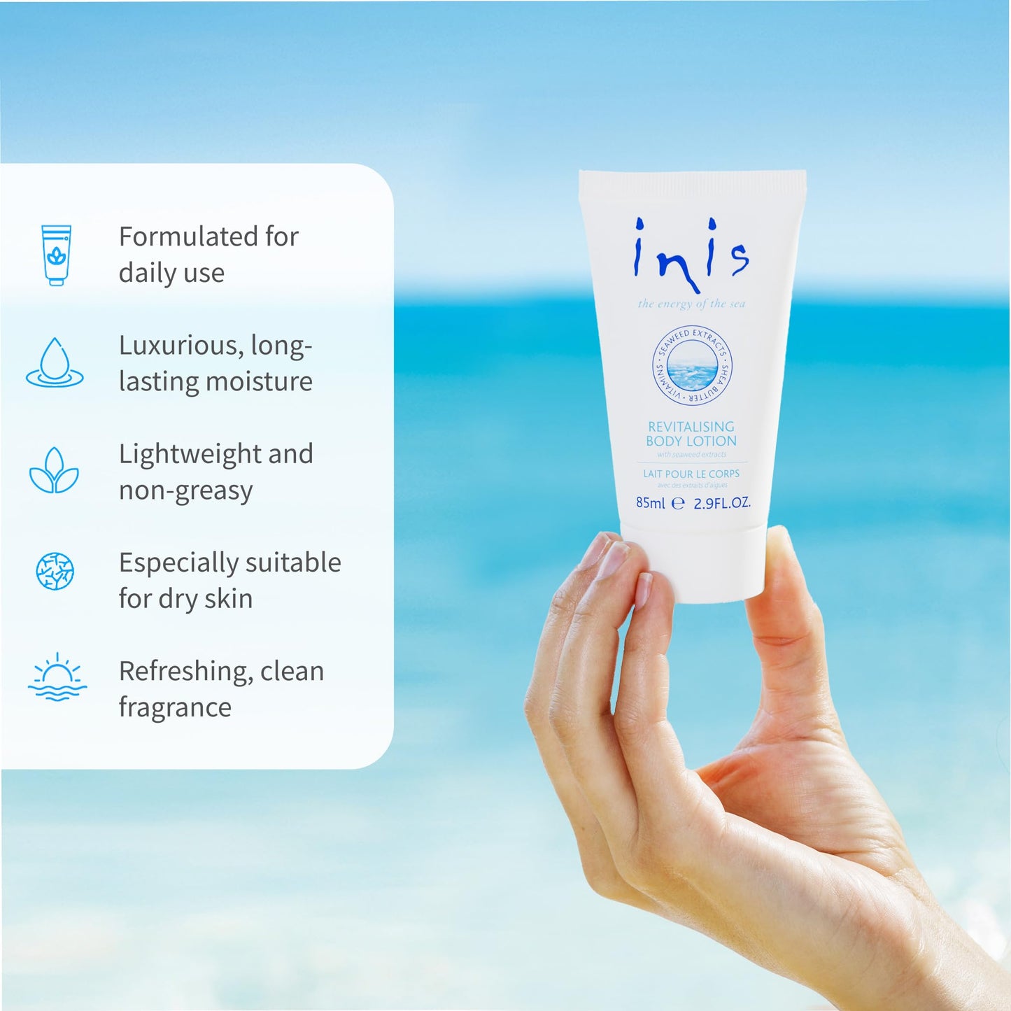 Inis the Energy of the Sea Revitalizing Body Lotion - Travel Size Lotion for Women and Men - Body Moisturizer with Shea Butter and Vitamin E - 2.9 Fl