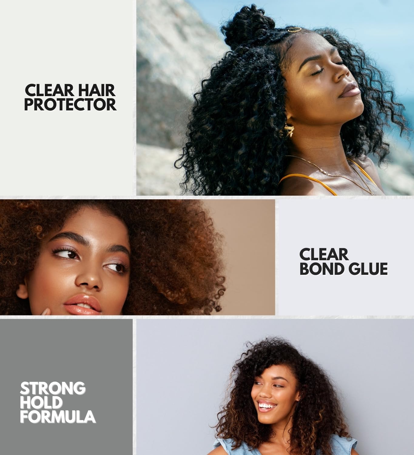 EBIN NEW YORK 3x Wonder Weave Bond Hair Protector (Clear) 8.5 oz Bundle with 2x Hair Bond Glue (Clear) 2 oz Protective Shield & Secure Hold - Seamless