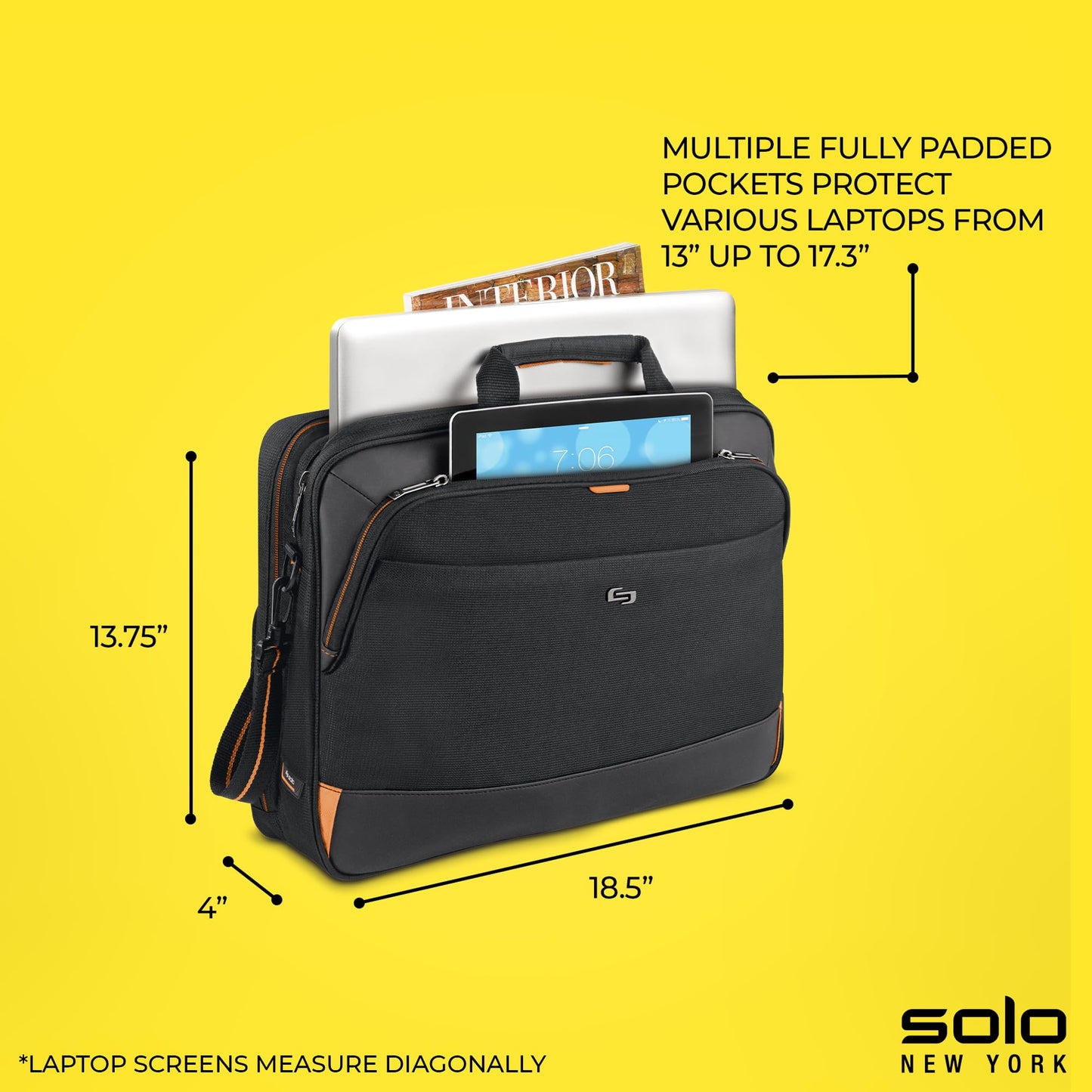 Solo New York Briefcase - Laptop Carrying Bag for Women & Men, Brief for Travel & Work, Internal Tablet Pocket, Adjustable Shoulder Strap, Fits 17.3"