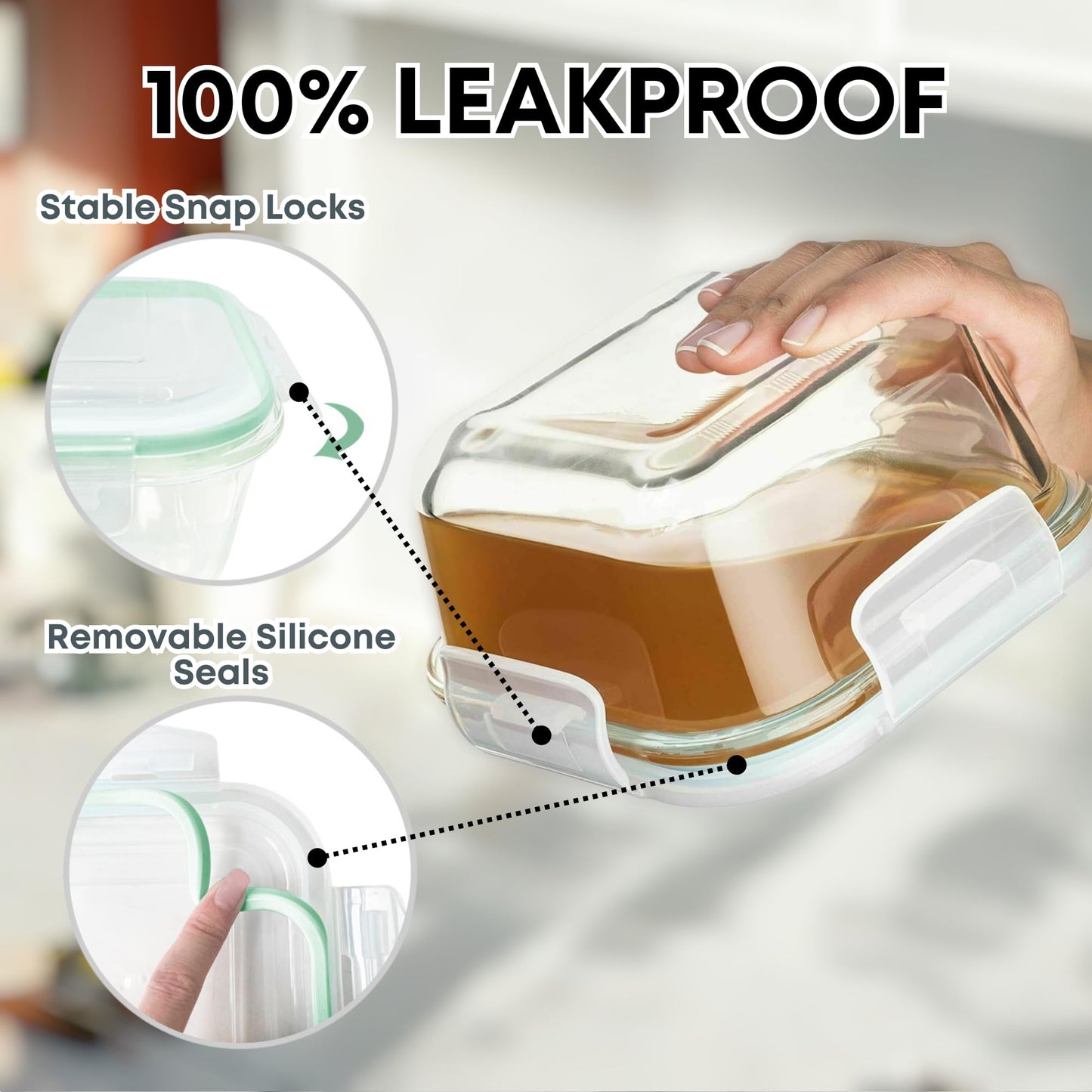 Razab 6 PC Square Glass Food Storage Containers with Airtight lids (74, 40 & 27 oz) Kitchen Glass Meal Prep Containers Set for Freezer Reusable…