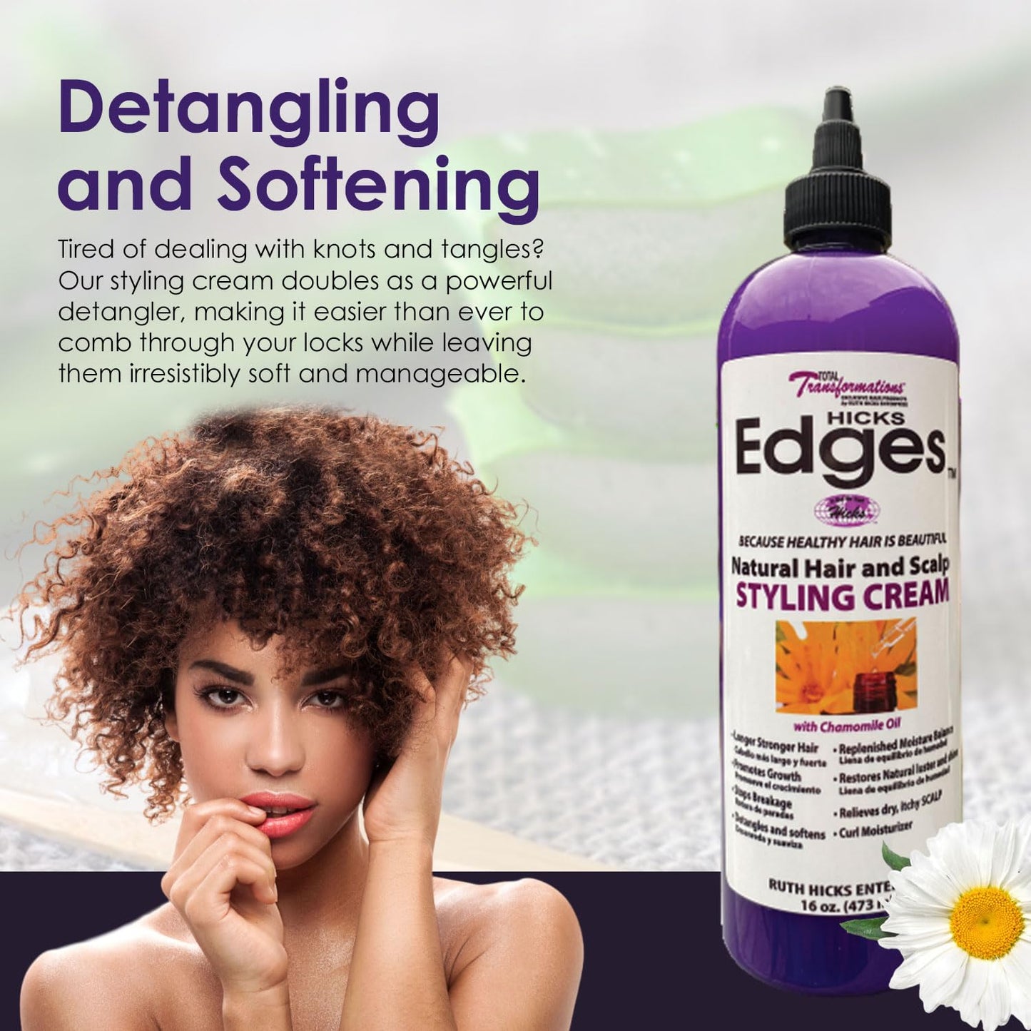 HICKS Edges Natural Hair and Scalp Styling Cream with Chamomile Oil - 16 oz, Purple w/white label, 1, 16.0 Ounce