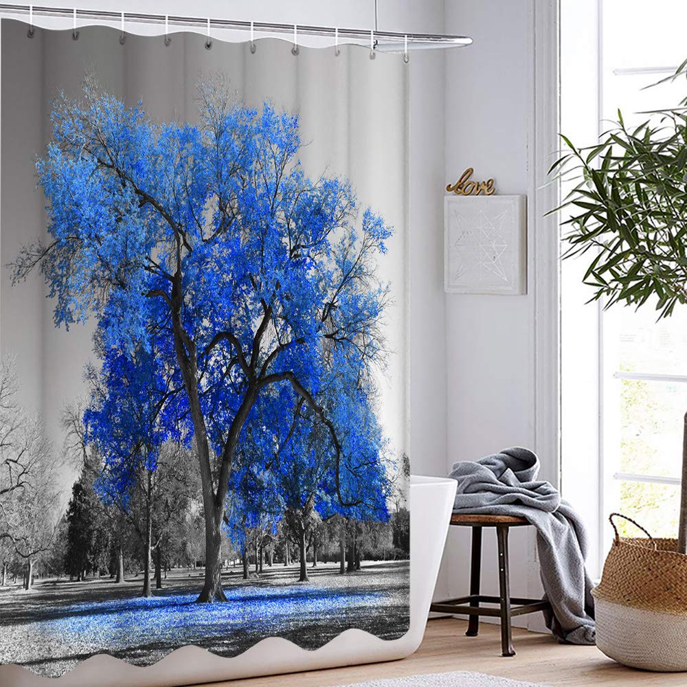 LUKUY Shower Curtains Blue Tree Polyester Fabric Bathroom Curtain Waterproof Shower Curtains Bathroom Decor 71x71 Inches Machine Washable Decorative