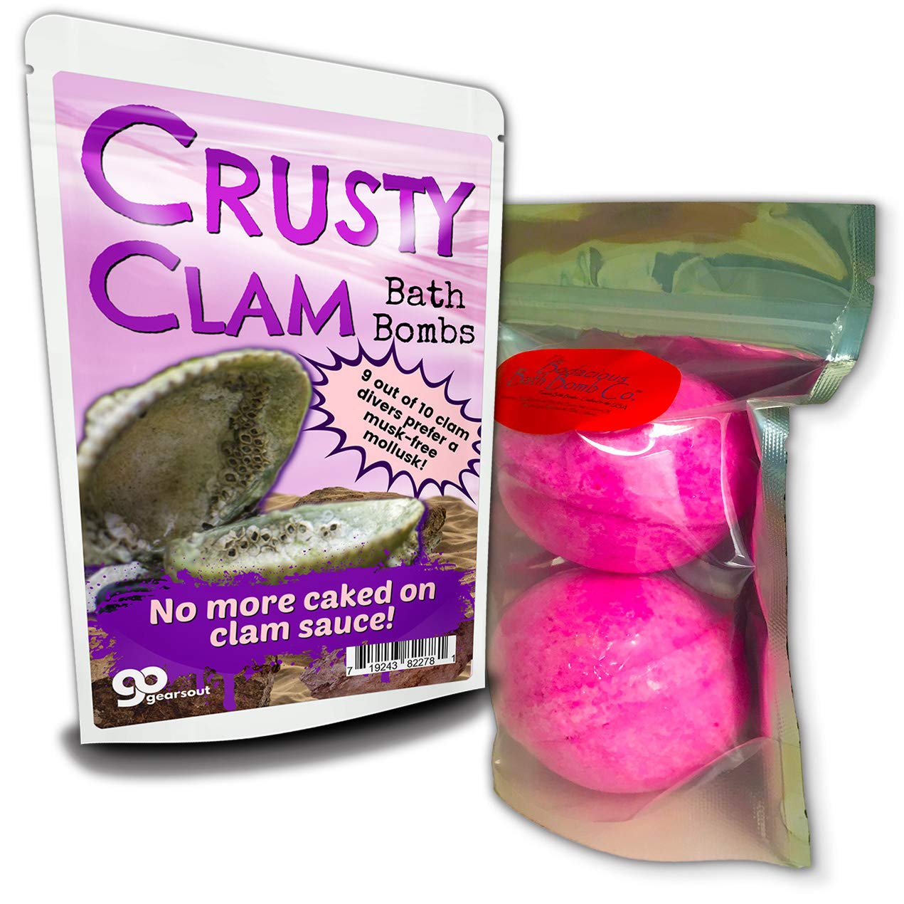 Crusty Clam Bath Bombs - Funny Giant Clam Design - XL Bath Fizzers for Women - XL Pink Bath Balls, Handcrafted, Made in America, 2 pk