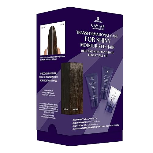 Alterna Haircare CAVIAR Anti-Aging Replenishing Moisture Trial Kit - Shampoo, Conditioner, Leave-In CC Cream | For Dry, Brittle Hair | Protects