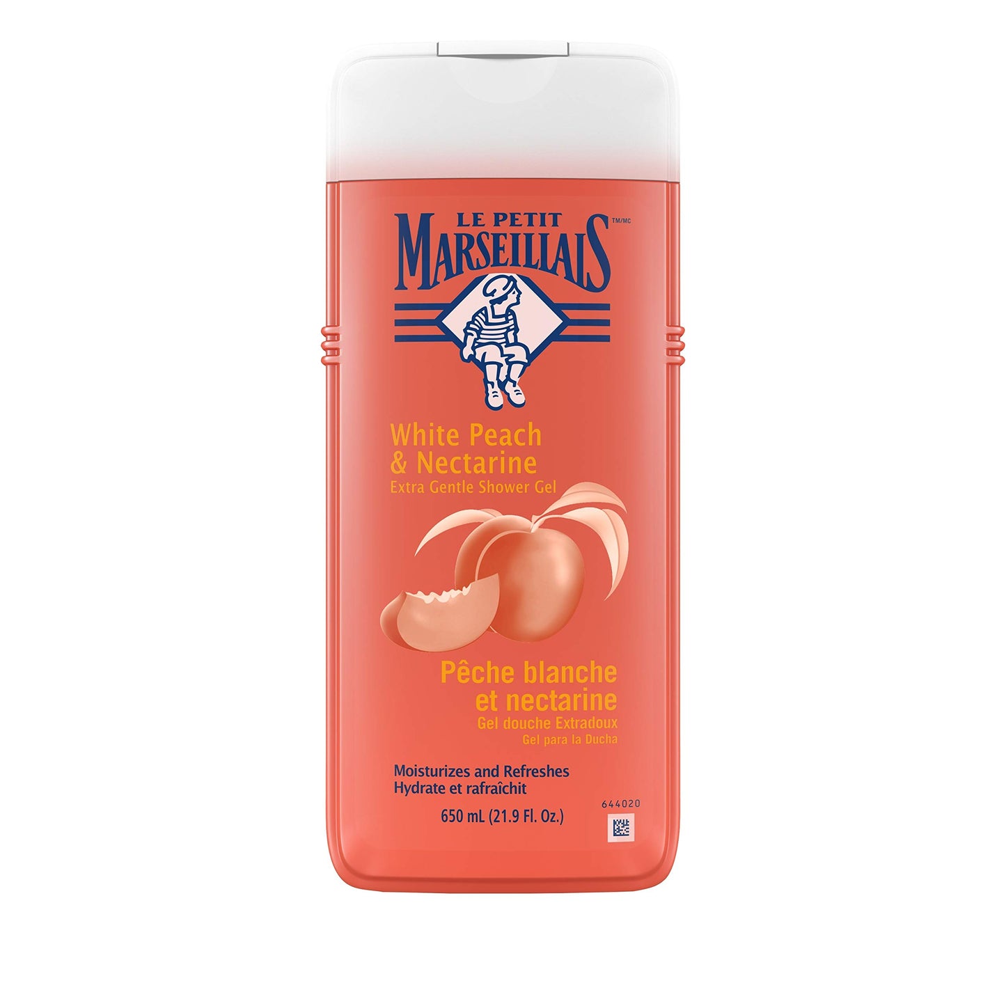 Le Petit Marseillais Extra Gentle Shower Gel with White Peach & Nectarine, Moisturizing & Nourishing French Body Wash pH Neutral for Skin, 21.9 fl. oz