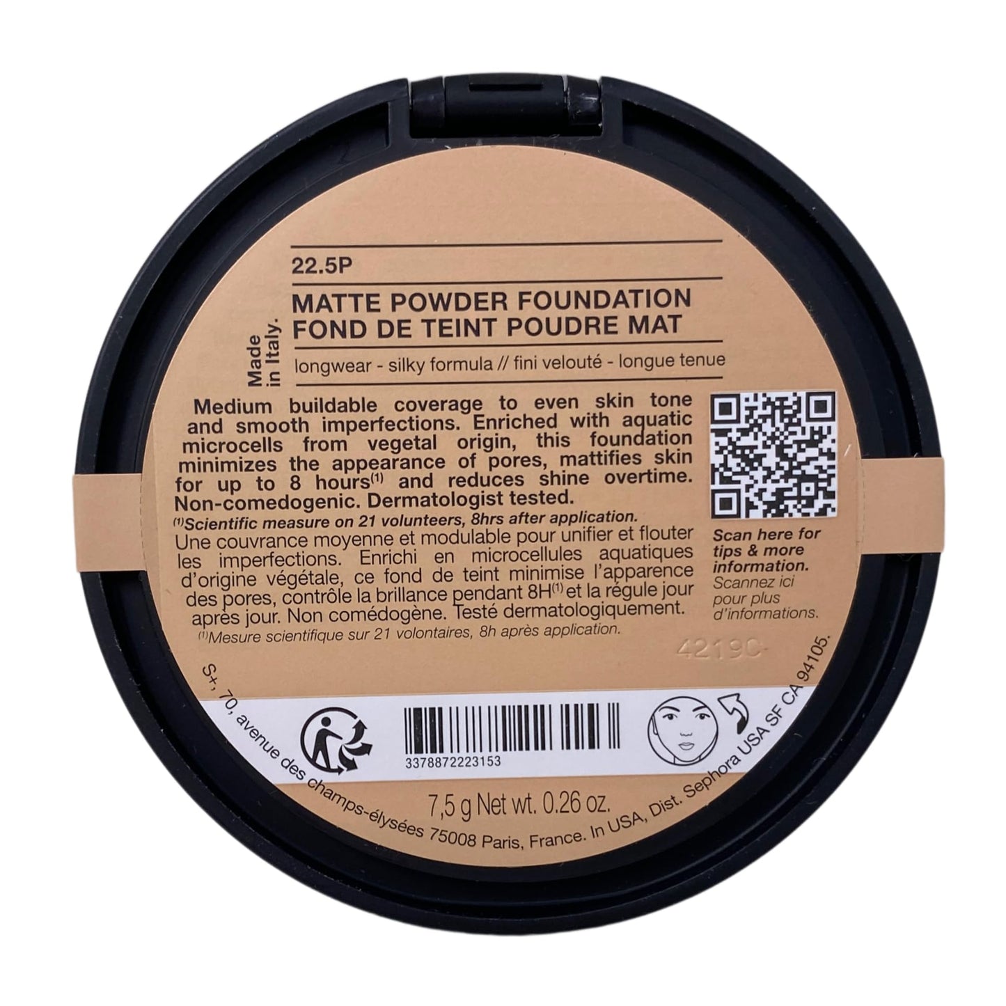 Sephora Collection Matte Powder Foundation - 22.5P (medium, pink undertone) 0.26 oz / 7.5 g
