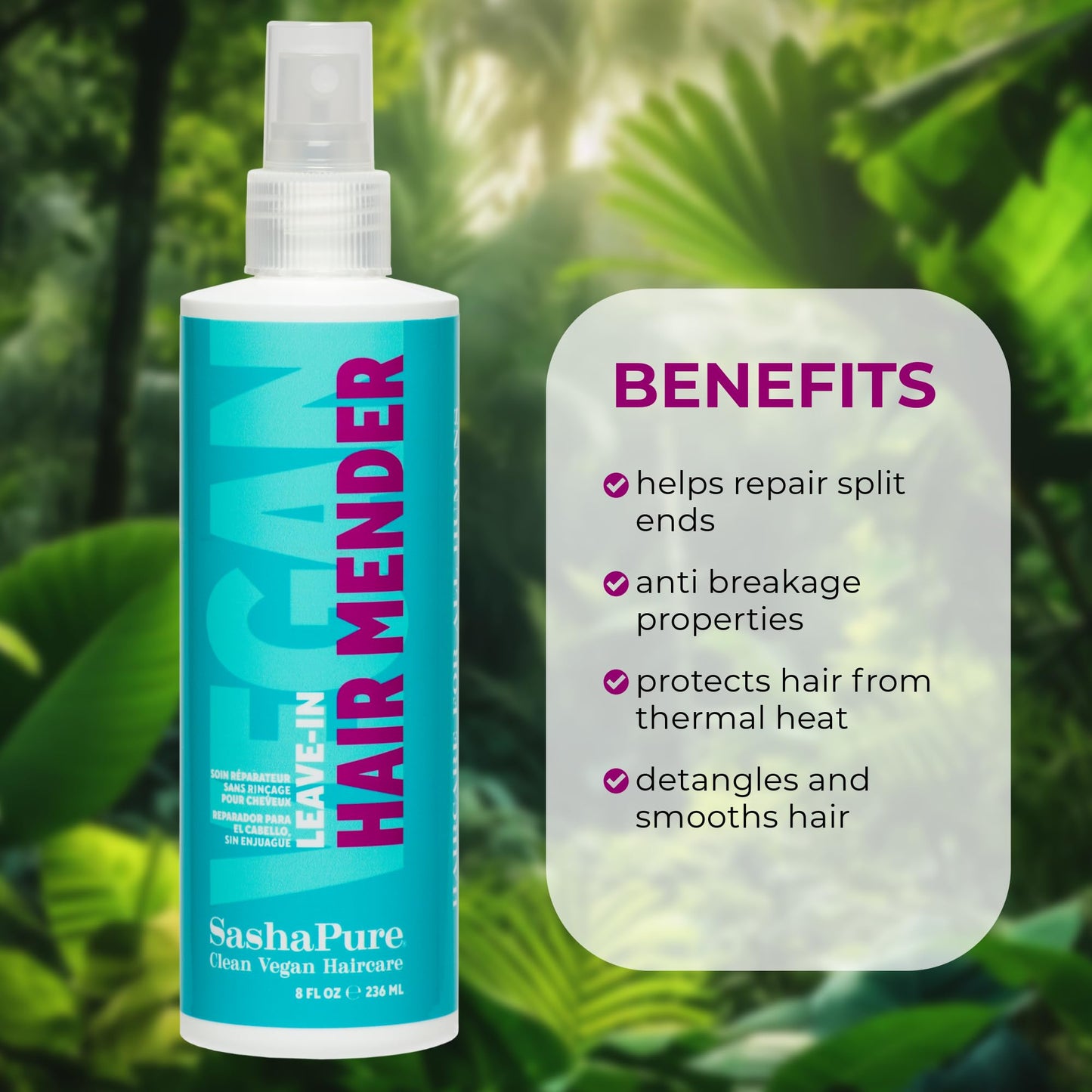 Sashapure Leave-In Hair Mender -Vegan Repair & Protection with Argan & Sacha Inchi Oil, Repairs Split Ends and Strengthens Hair, Hydrates and Restores