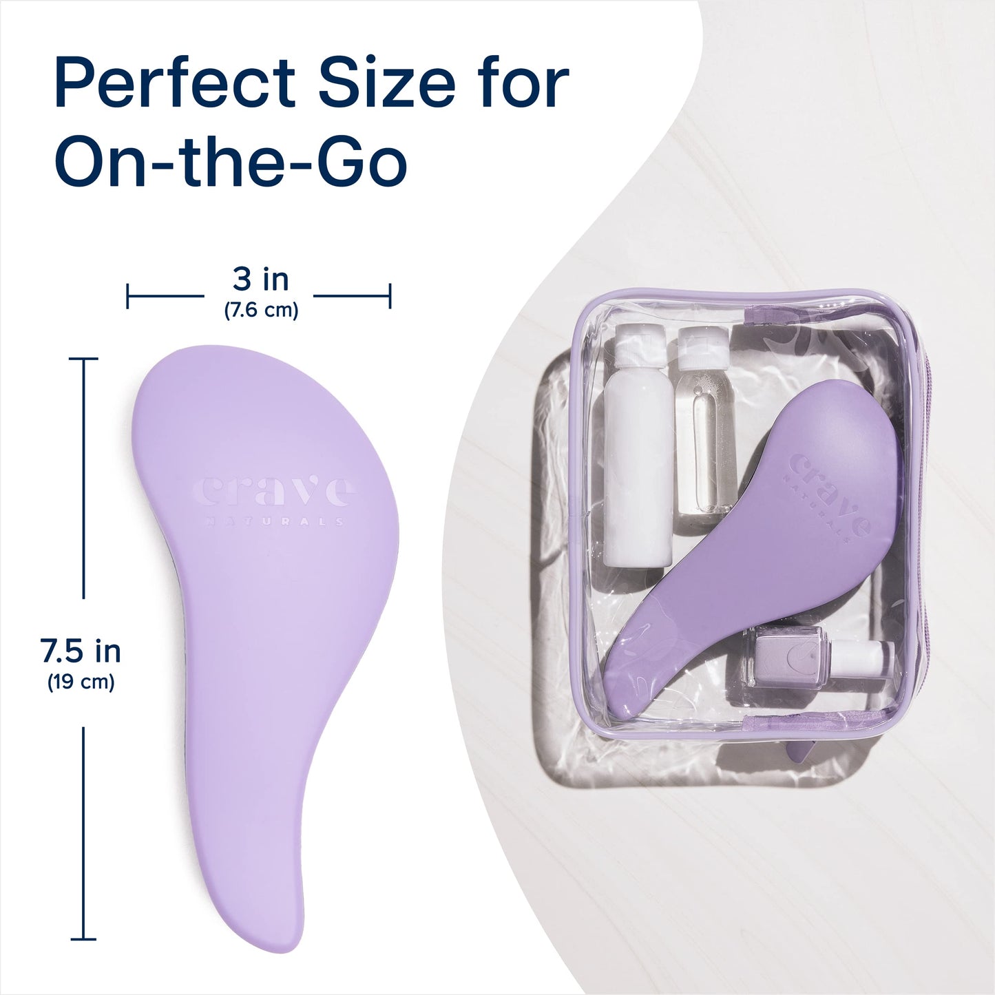 Crave Naturals Glide Thru Hair Brush – Detangler for Wet/Dry, Curly or Straight Hair – Gentle for Adults & Kids – Purple, 7.5x3"