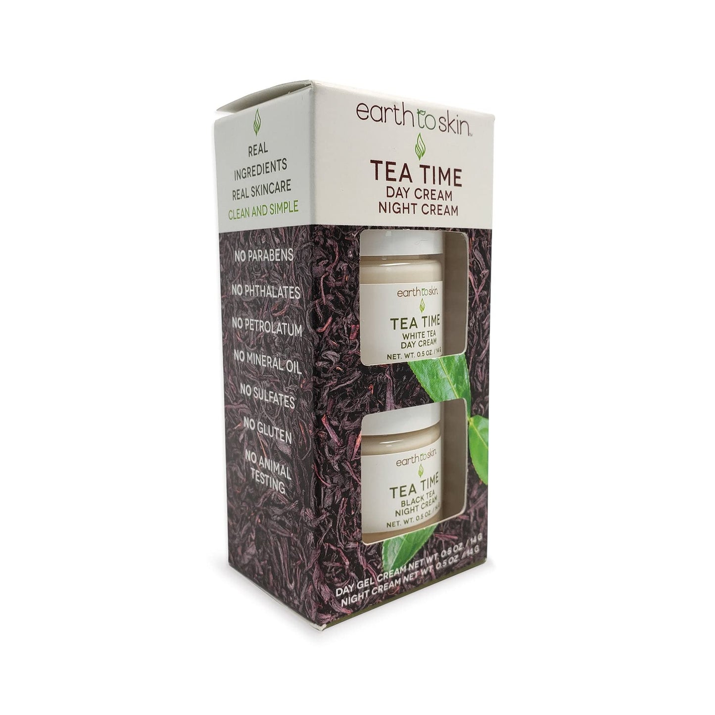 Earth To Skin Tea Time Mini Duo Set: White Tea Day Cream (0.5 Fl Oz) and Black Tea Night Cream (0.5 Fl Oz), All-Day & Night Hydration for Face