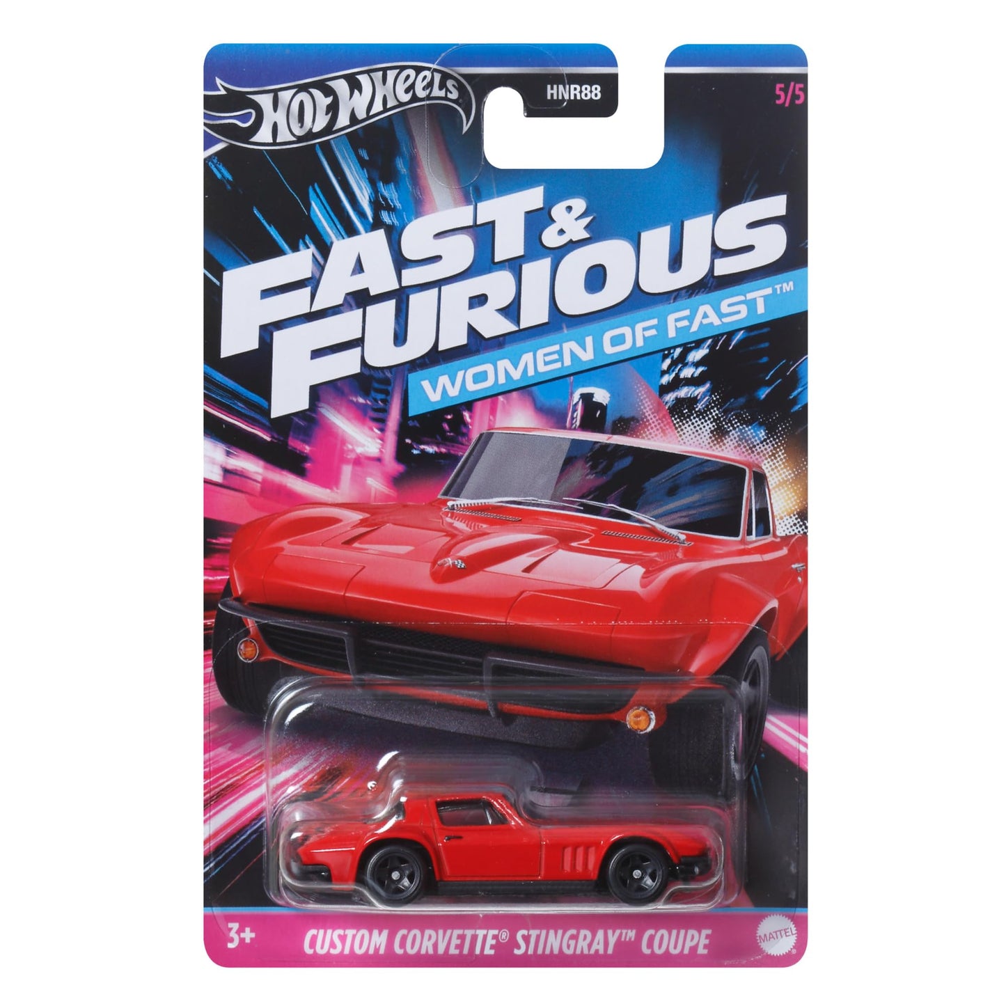 Hot Wheels Auto Custom Corvette Stingray Coupe - Women by Fast and Furious - Die Cast Model Scale 1:64 - Length 7 cm, Red, HRW40