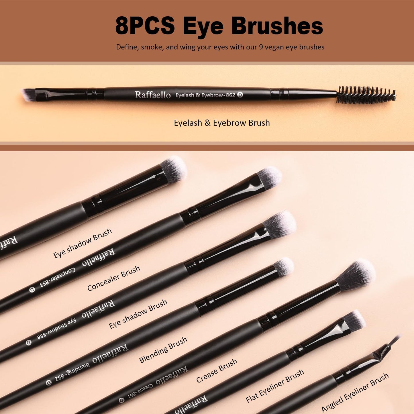 Raffaello Makeup Brushes 15Pcs Makeup Brush Set Premium Synthetic Powder Foundation Contour Blush Concealer Eye Shadow Blending Liner Make Up Brush