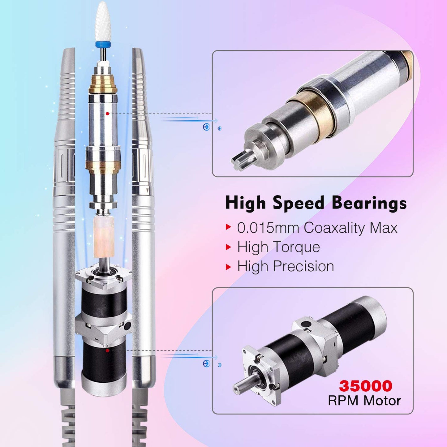 IMENE Professional Nail Drill Machine 35,000RPM – Portable Rechargeable Brushless E-File for Acrylic, Gel & Natural Nails (White)