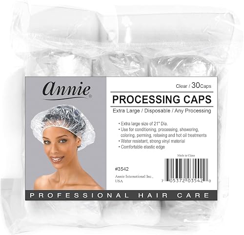ANNIE Extra Large Processing Caps - Clear Disposable Hair Treatment Caps for Coloring, Perming, Conditioning & Showering - 100-Count XL 21? Diameter