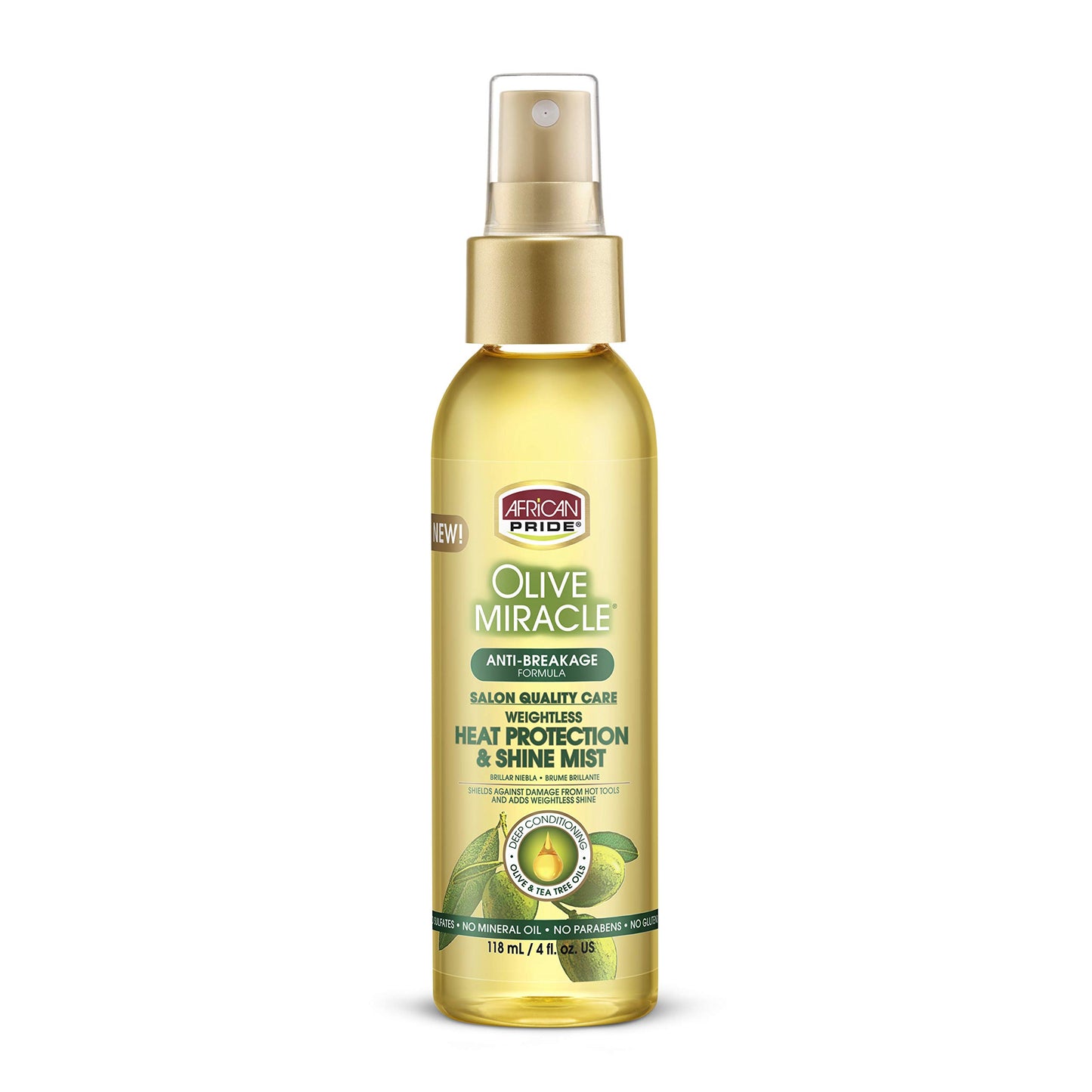 African Pride Olive Miracle Weightless Heat Protection & Hair Shine Mist, Fights Humidity & Shields Against Heat Damage, Enriched with Olive & Tea