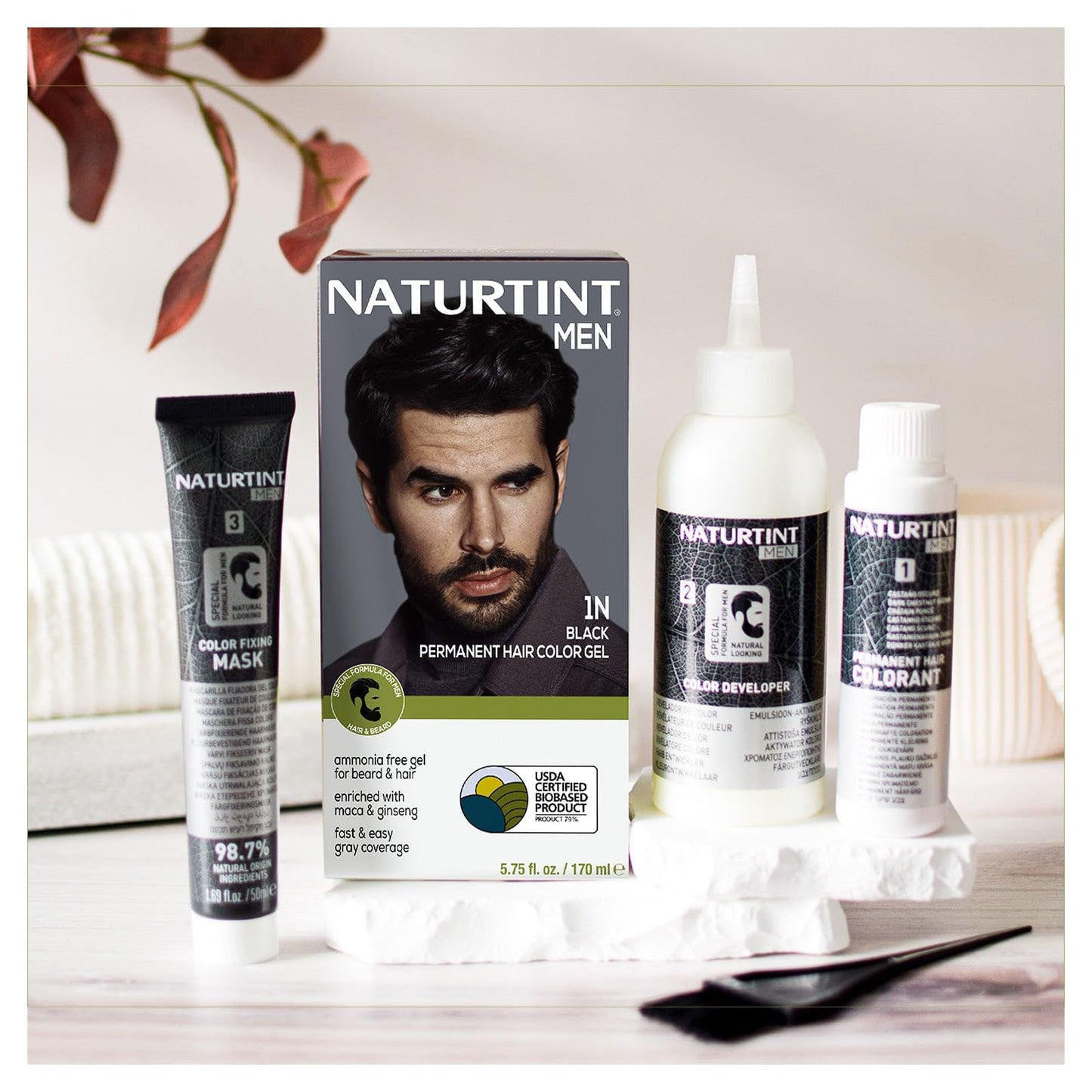 Naturtint Mens Permanent Hair Color for Hair Beard and Mustache (1N Black)
