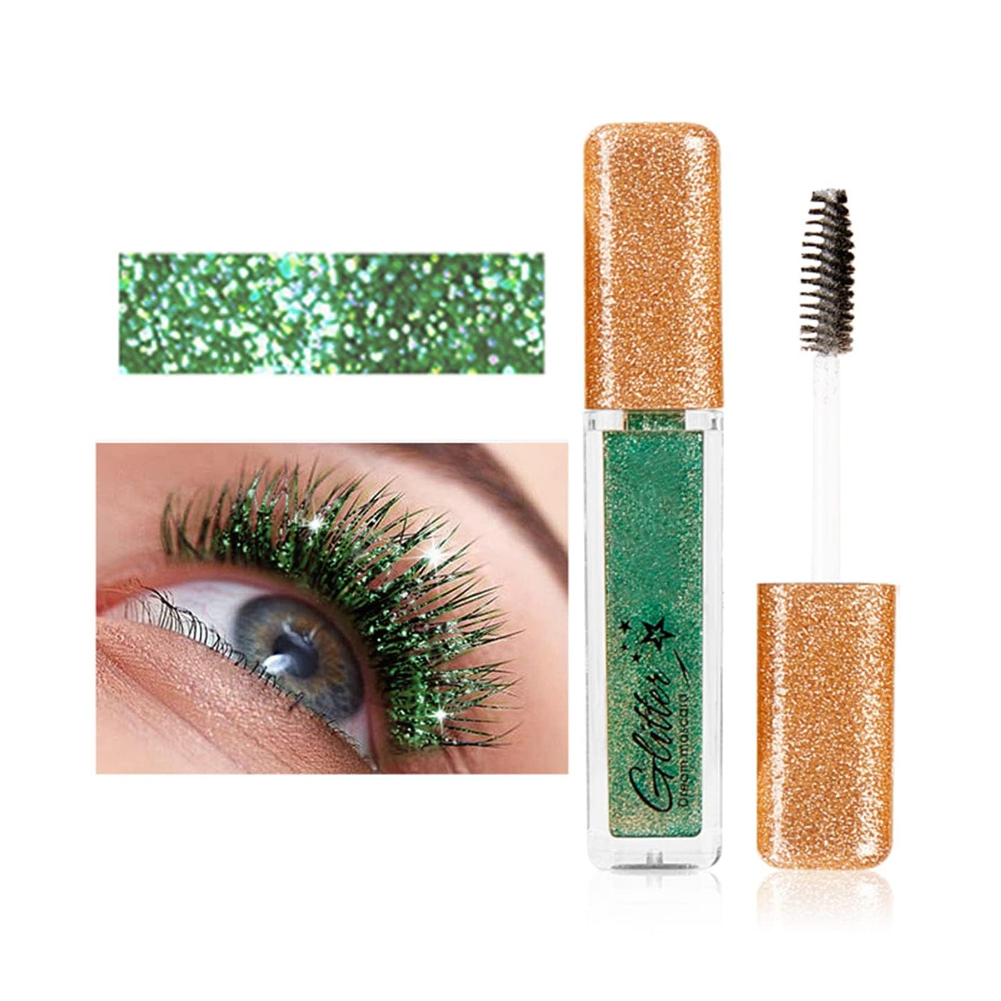 MIESCHER Green Mascara for Eyelashes - Waterproof, Long Lasting, Sparkle Diamond, Smudge-proof, Lengthening, Defining, Volume Color Glitter Makeup