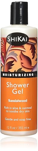 ShiKai Daily Moisturizing Shower Gel (Sandalwood, 12oz) | With Hydrating Aloe Vera & Oatmeal | Scented Body Wash for Dry Skin Relief